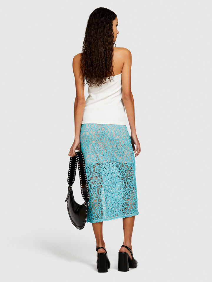 Midi skirt in crochet - women's midi skirts - Turquoise | Sisley image number 3